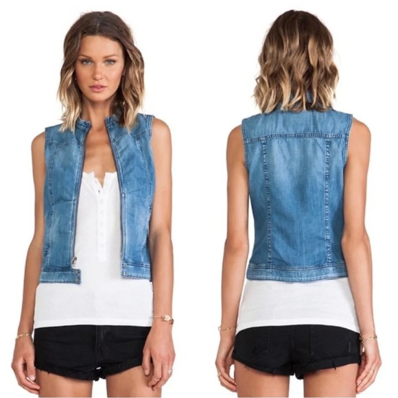 AG Adriano Goldschmied Denim Zip Up Vest Blue XS NWT Casual Western Boho Chic - Picture 1 of 7